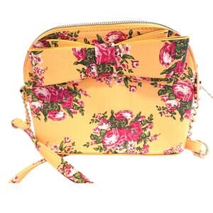 Betsey Johnson Mustard yellow and Pink Roses Crossbody Purse / bag